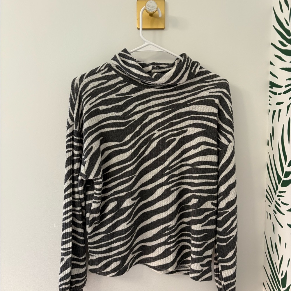 Anthropologie Black and White Cowl Neck Sweater with Zebra Print